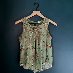 Mason & Belle Sage Green Floral and Lace Tank Top